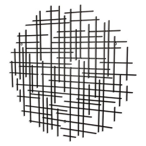 37" X 38" Black Metal Abstract Lines Round Hanging Dimensional Sculpture