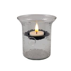 4" Clear Hammered Glass Tabletop Hurricane Candle Holder With Candle