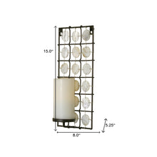 15" Brown And White Geometric Iron Wall Sconce Candle Holder With Candle
