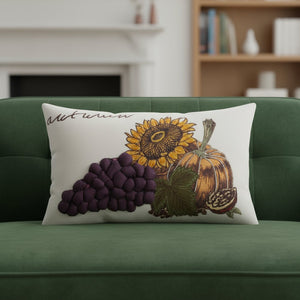 12" X 20" Lumbar Autumn Cotton Throw Pillow with Embroidery