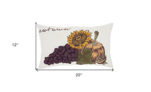 12" X 20" Lumbar Autumn Cotton Throw Pillow with Embroidery