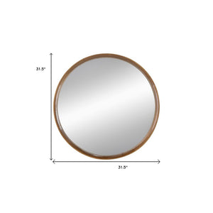 32" Brown Round Wood Framed Accent Mirror
