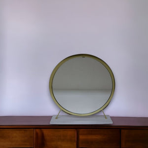 19" Brass Round Metal Framed Freestanding Mirror