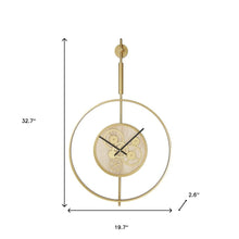 20" Novelty Gold Metal and Glass Analog Exposed Gear Wall Clock