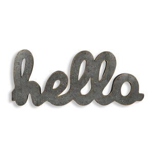 12" X 28" Gray Handcrafted Abstract hello Metal Wall Decor