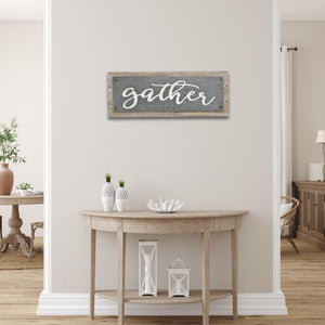 10" X 25" Brown and Gray Gather Wood and Metal Wall Decor