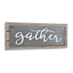 10" X 25" Brown and Gray Gather Wood and Metal Wall Decor