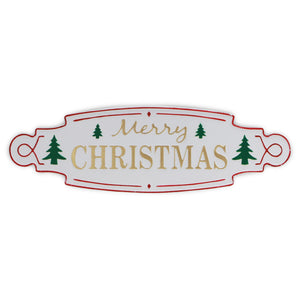 11" X 36" White Green and Red Merry Christmas Metal Wall Decor