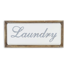 11" X 24" Brown and White Laundry Wood and Metal Wall Decor
