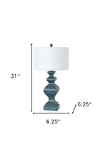 Set Of Two 31" Distressed Teal Table Lamps With White Drum Shade