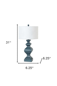 Set Of Two 31" Distressed Teal Table Lamps With White Drum Shade