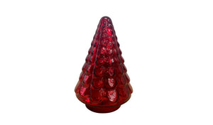 7" Embossed Red Glass Christmas Tree Sculpture