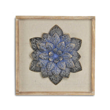12" X 13" Dark Blue Flower Wood and Metal Wall Decor