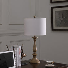 28" Rustic Taupe Cream Candlestick Table Lamp With White Shade