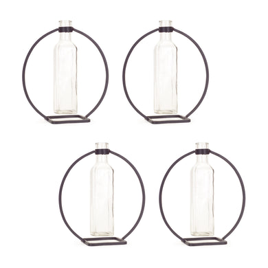 Set of Four Gray Round Metal Wall Vase