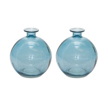 Set of Two Blue Glass Round Table Vase
