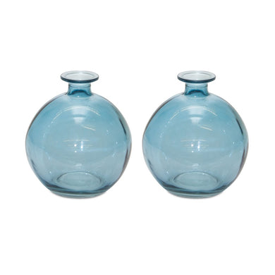 Set of Two Blue Glass Round Table Vase