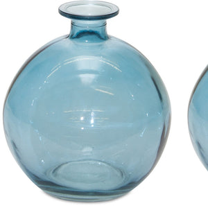 Set of Two Blue Glass Round Table Vase