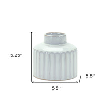 Set of Two White Ribbed Round Porcelain Table Vase