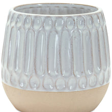 Set of Two Beige and White Ribbed Round Porcelain Table Vase