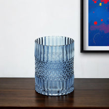 8" Blue Geometric Cylinder Glass Table Vase