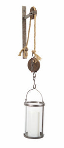 32" Silver Metal And Glass Wall Sconce Candle Holder
