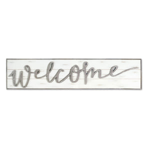 11" X 48" White And Gray Welcome Sign Wood Wall Decor
