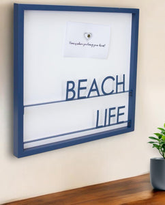 16" X 16" Blue Beach Life Wood and Metal Square Framed Art