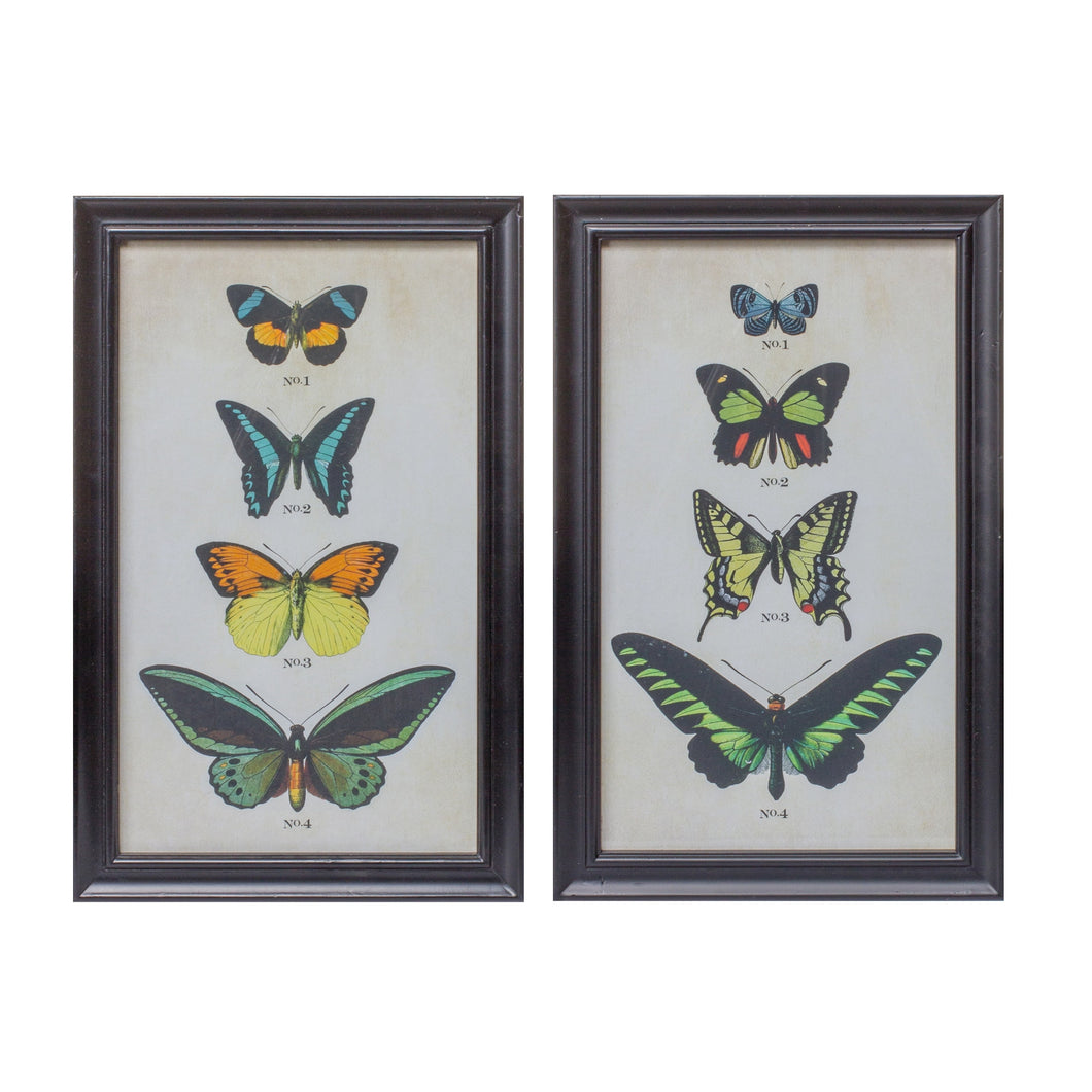 Set of Two Black Blue And Green Butterfly Solid Wood Framed Art
