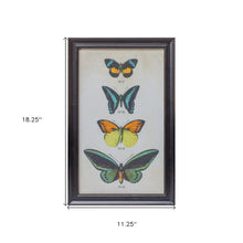 Set of Two Black Blue And Green Butterfly Solid Wood Framed Art