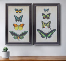 Set of Two Black Blue And Green Butterfly Solid Wood Framed Art