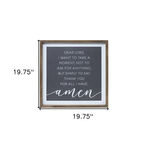 20" X 20" Gray And White Thankful Prayer Square Prayer Wall Decor