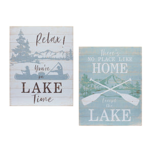 Set of Two White Black And Blue Trees, Lake Lake Wood Framed Art