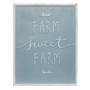 Set of Two Blue And White Farm Sweet Farm Metal Wall Decor