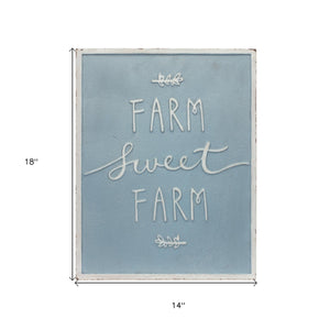 Set of Two Blue And White Farm Sweet Farm Metal Wall Decor