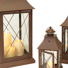 Set of Three Brown Glass and Metal Lattice Floor Lantern Candle Holders