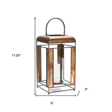 17" Bronze Metal And Glass Geometric Tabletop Lantern Candle Holder