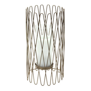 14" Gold Iron and Glass Tabletop Hurricane Candle Holder