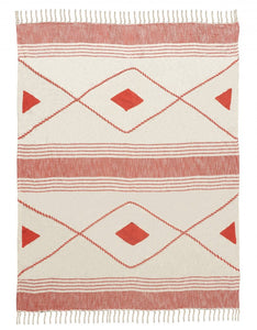 60" X 50" Red Woven Cotton Striped Throw Blanket with Fringe