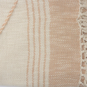 60" X 50" Blue and Off White Woven Cotton Striped Throw Blanket with Fringe