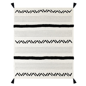 60" X 50" Black and White Woven Cotton Striped Throw Blanket with Tassels