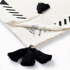 50" X 60" Black and White Woven Cotton Geometric Throw Blanket with Tassels