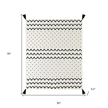 50" X 60" Black and White Woven Cotton Chevron Throw Blanket with Tassels
