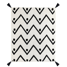 50" X 60" Black and White Woven Cotton Chevron Throw Blanket with Tassels