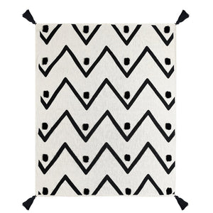 50" X 60" Black and White Woven Cotton Chevron Throw Blanket with Tassels