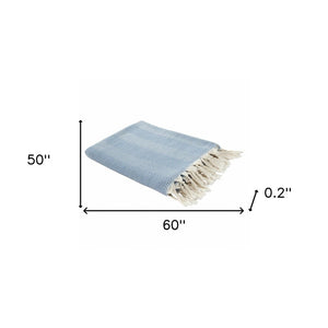 50" X 60" Gray Woven Cotton Herringbone Throw Blanket with Fringe