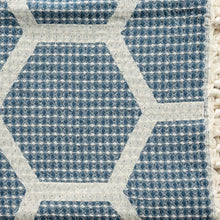 60" X 50" Blue and Off White Woven Cotton Geometric Throw Blanket with Fringe