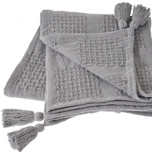 50" X 60" Navy Blue Woven Cotton Throw Blanket with Tassels