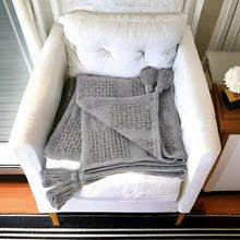 50" X 60" Navy Blue Woven Cotton Throw Blanket with Tassels