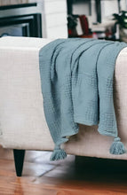 50" X 60" Navy Blue Woven Cotton Throw Blanket with Tassels